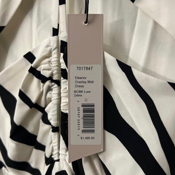 NEW Et Ochs Eleanor Overlay Midi Dress in Black White Luxe Zebra Size 0 NWT - Picture 5 of 5